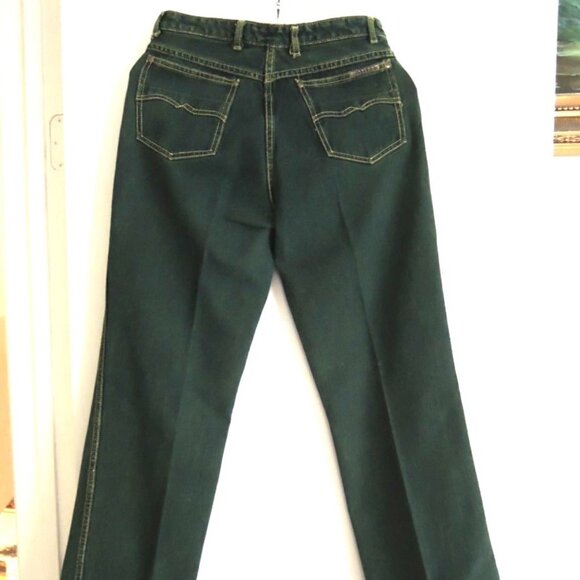 Rxmance Jeans Size 28 x 35 Dark Green Riveted 5 Pocket Vtg 70s Jean by Cotler - Picture 2 of 6
